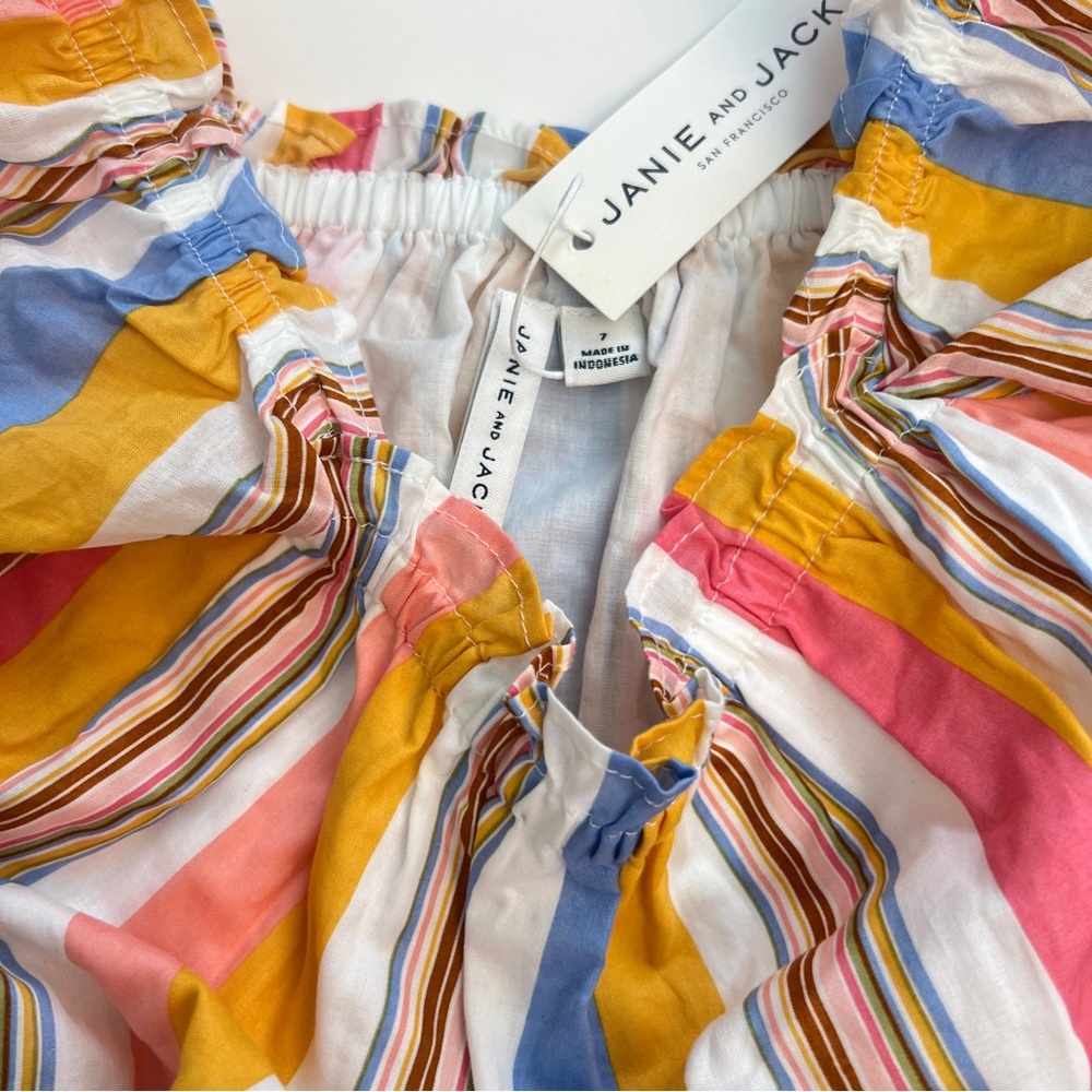 *New* Janie and Jack Striped Puff Sleeve Romper, Size 7 - Picture 2 of 3